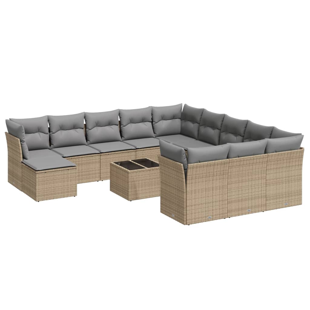 13-delige Loungeset met kussens poly rattan lichtgrijs