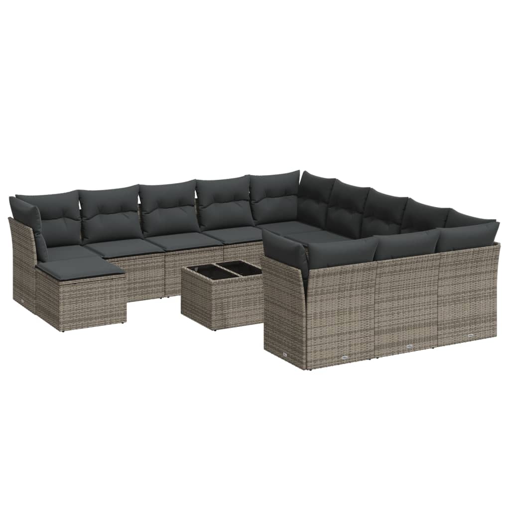 13-delige Loungeset met kussens poly rattan lichtgrijs