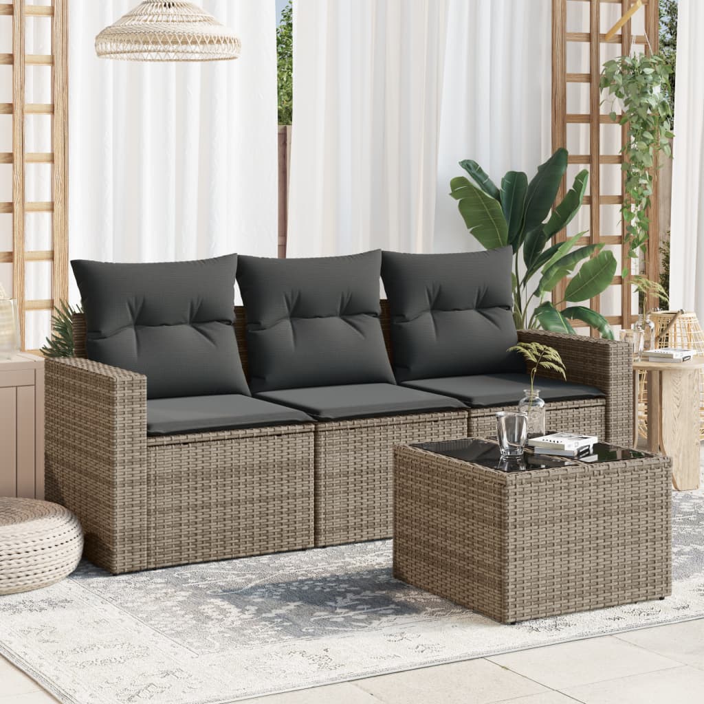 3-delige Loungeset met kussens poly rattan