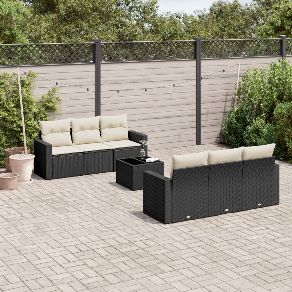 7-delige Loungeset met kussens poly rattan