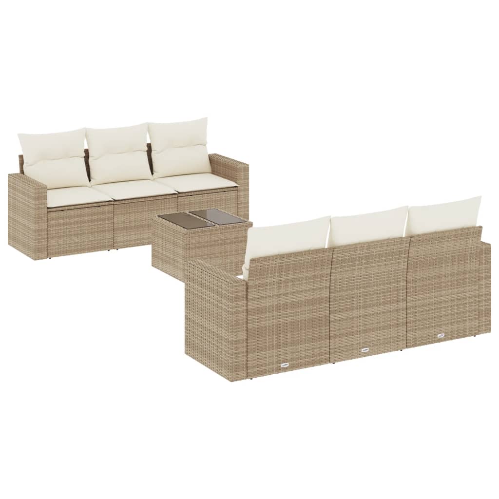 7-delige Loungeset met kussens poly rattan