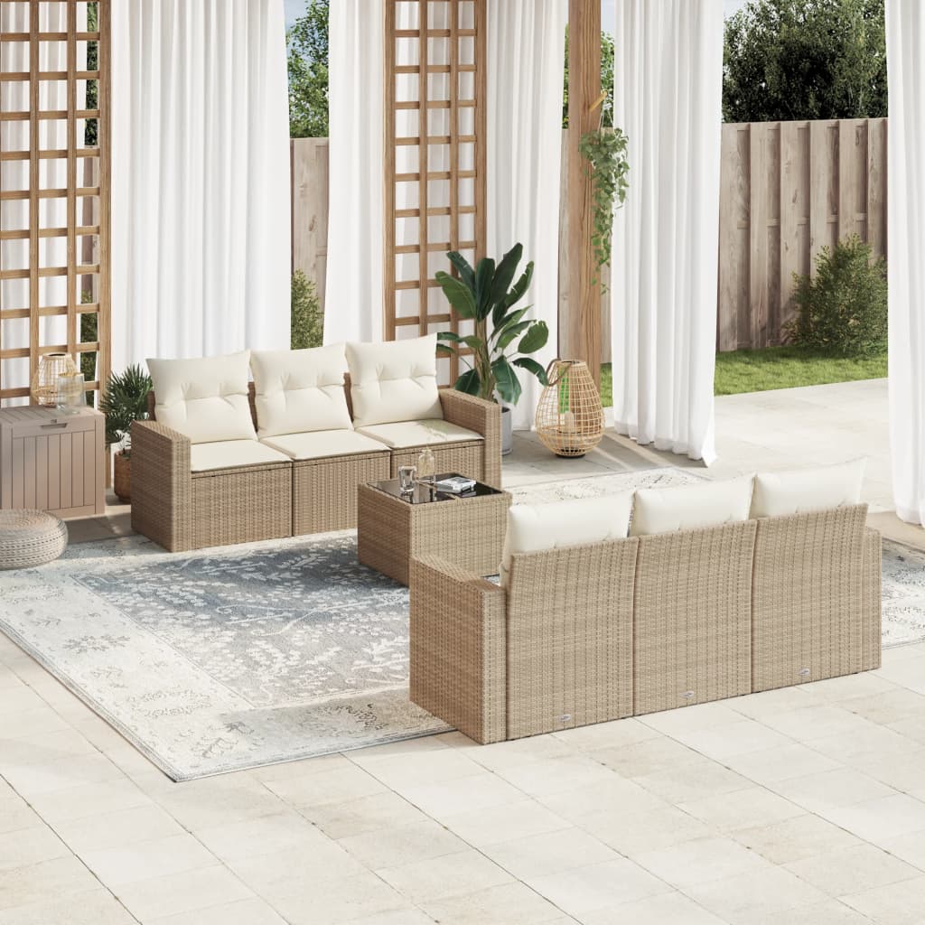 7-delige Loungeset met kussens poly rattan