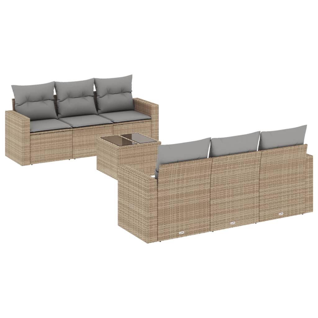 7-delige Loungeset met kussens poly rattan