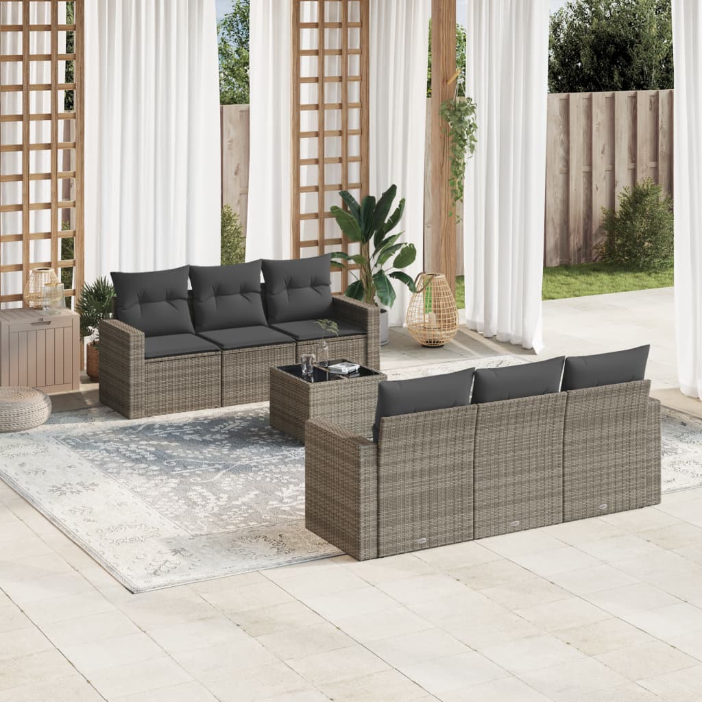 7-delige Loungeset met kussens poly rattan