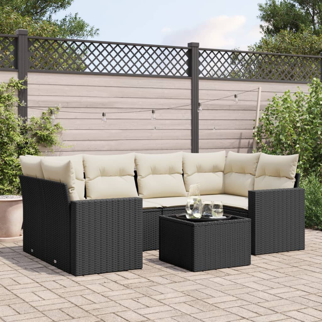 7-delige Loungeset met kussens poly rattan