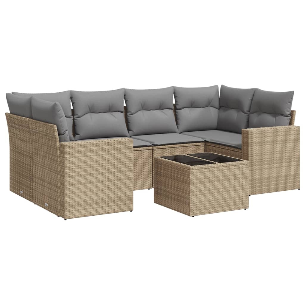 7-delige Loungeset met kussens poly rattan