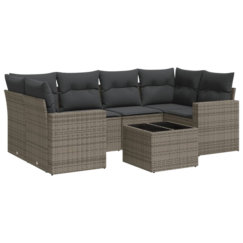 7-delige Loungeset met kussens poly rattan