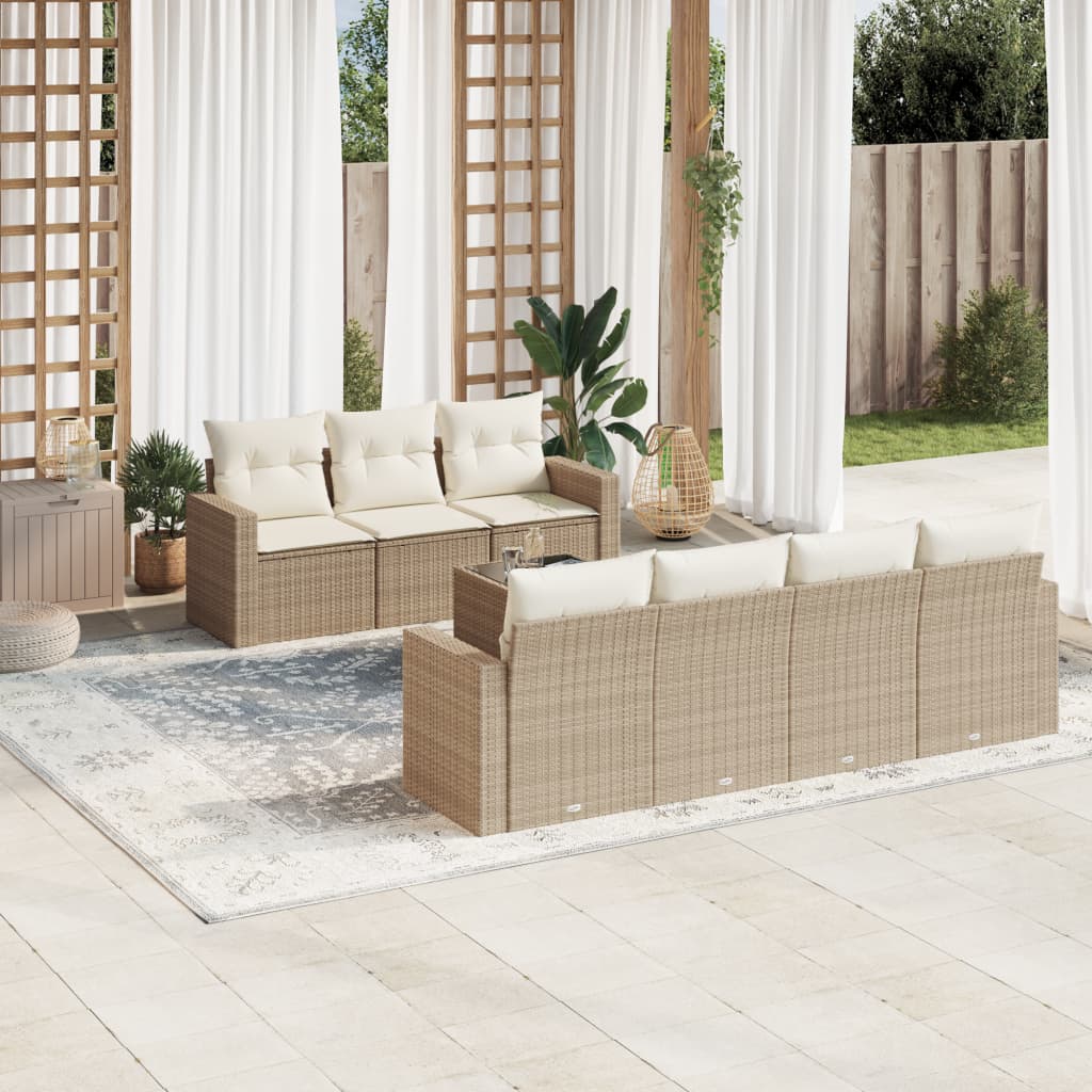 8-delige Loungeset met kussens poly rattan