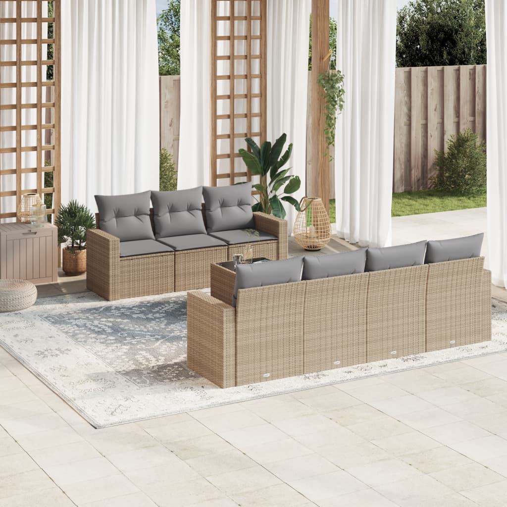 8-delige Loungeset met kussens poly rattan