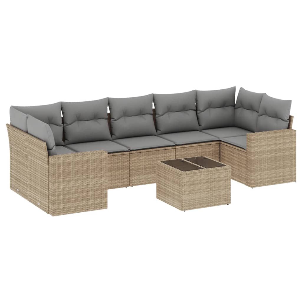 8-delige Loungeset met kussens poly rattan