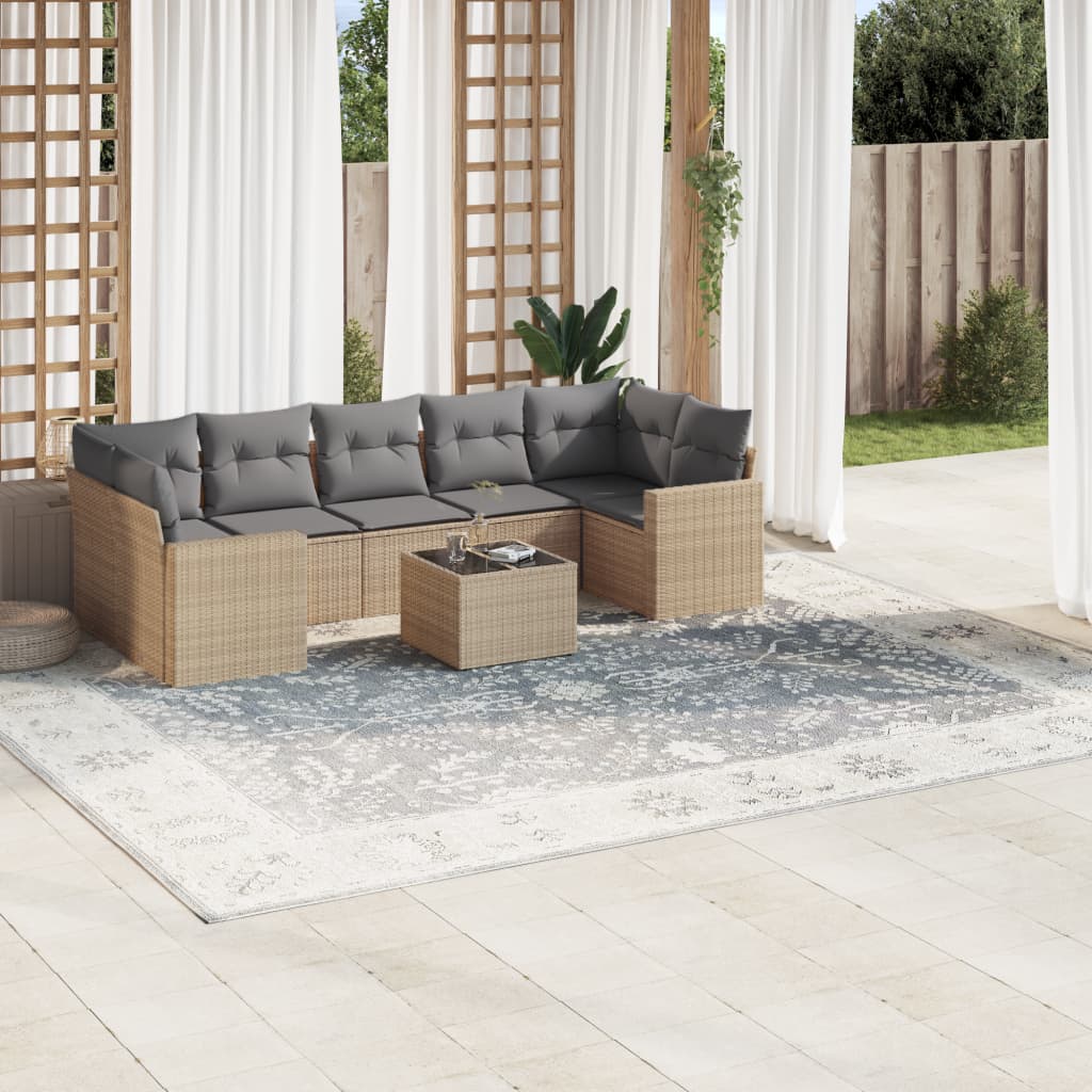 8-delige Loungeset met kussens poly rattan