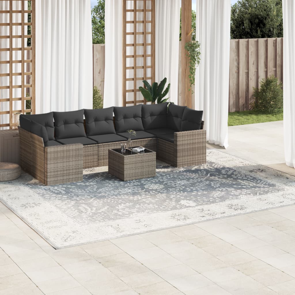 8-delige Loungeset met kussens poly rattan