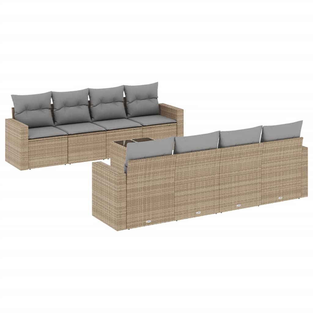 9-delige Loungeset met kussens poly rattan