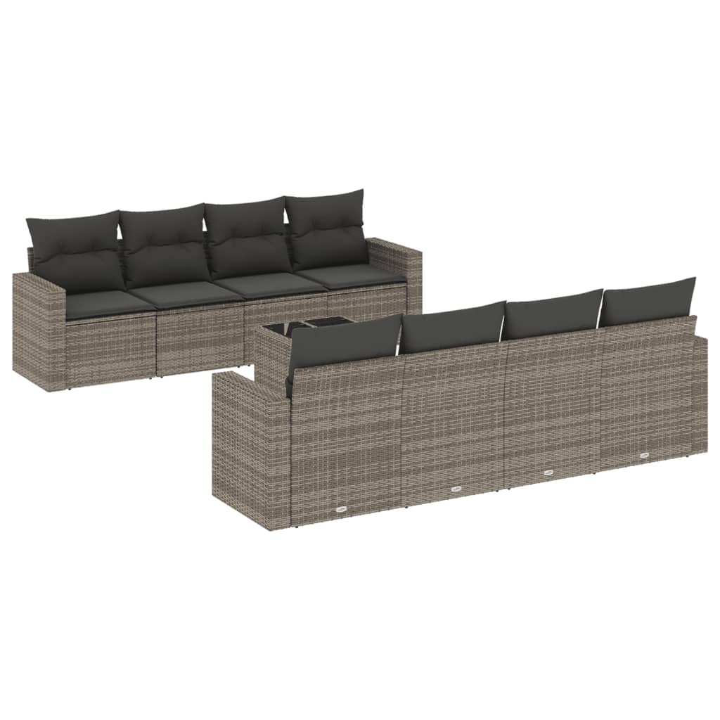 9-delige Loungeset met kussens poly rattan