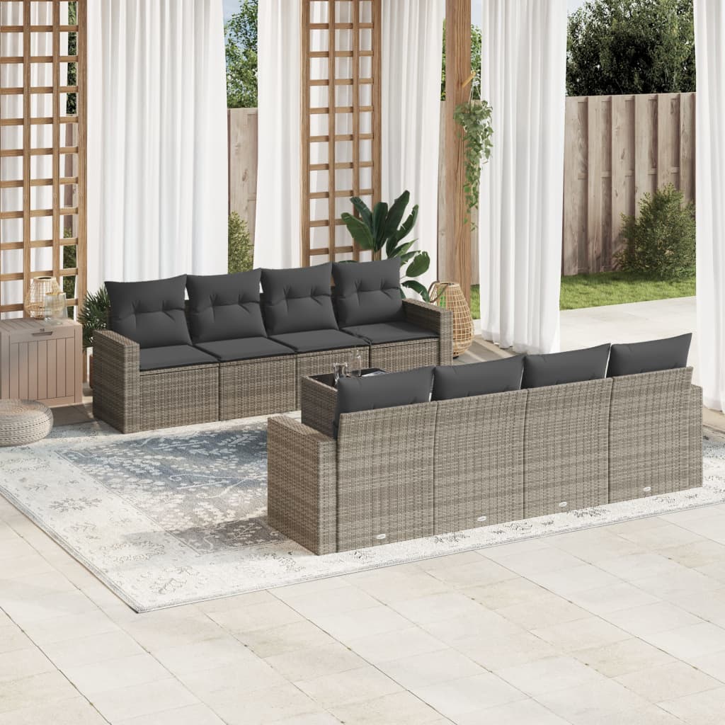 9-delige Loungeset met kussens poly rattan