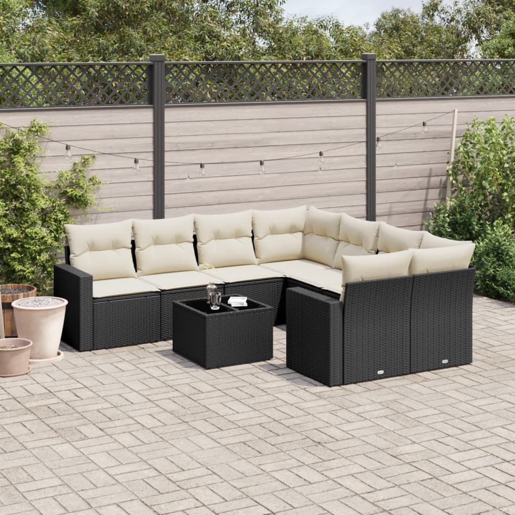 9-delige Loungeset met kussens poly rattan