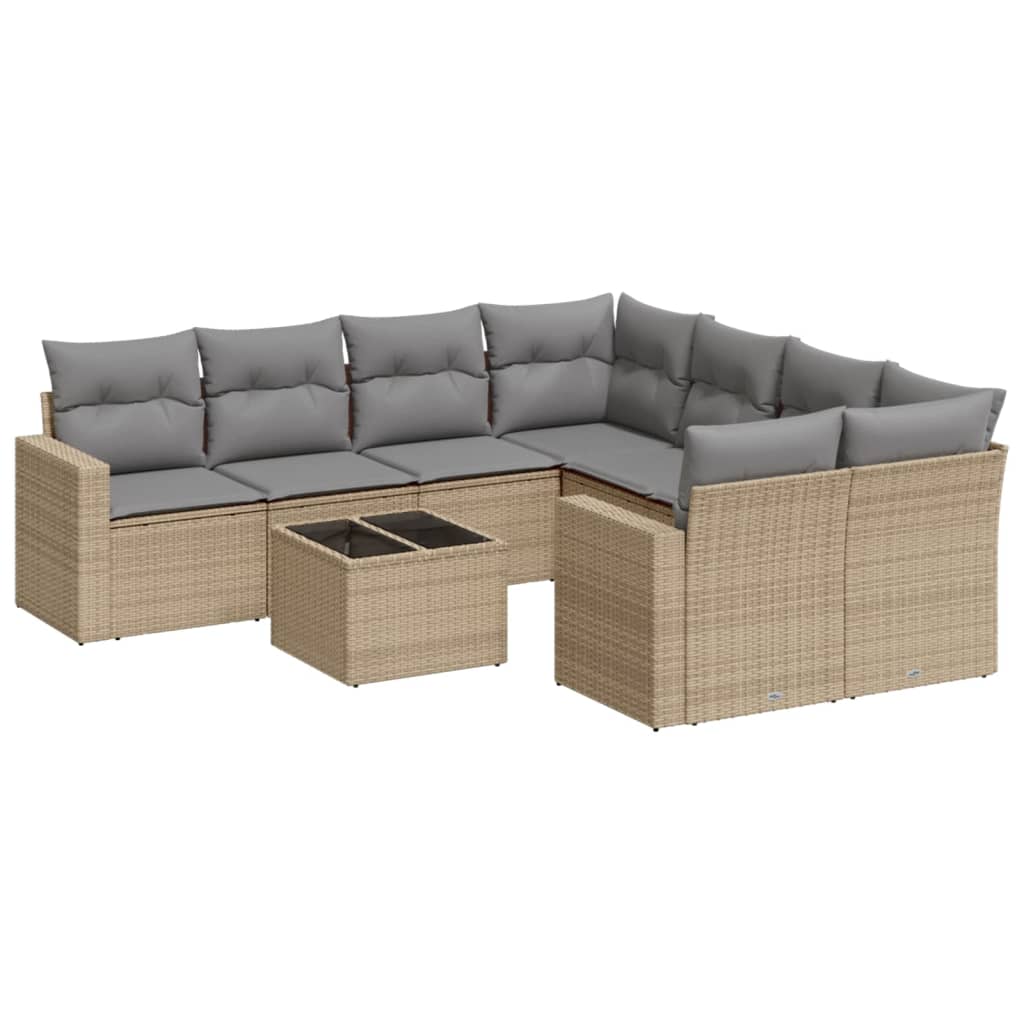 9-delige Loungeset met kussens poly rattan