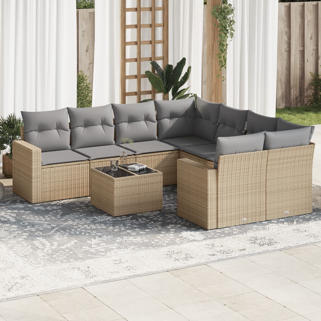 9-delige Loungeset met kussens poly rattan