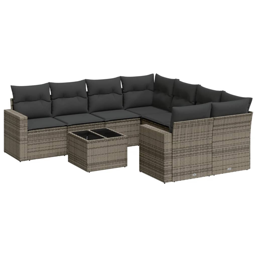 9-delige Loungeset met kussens poly rattan