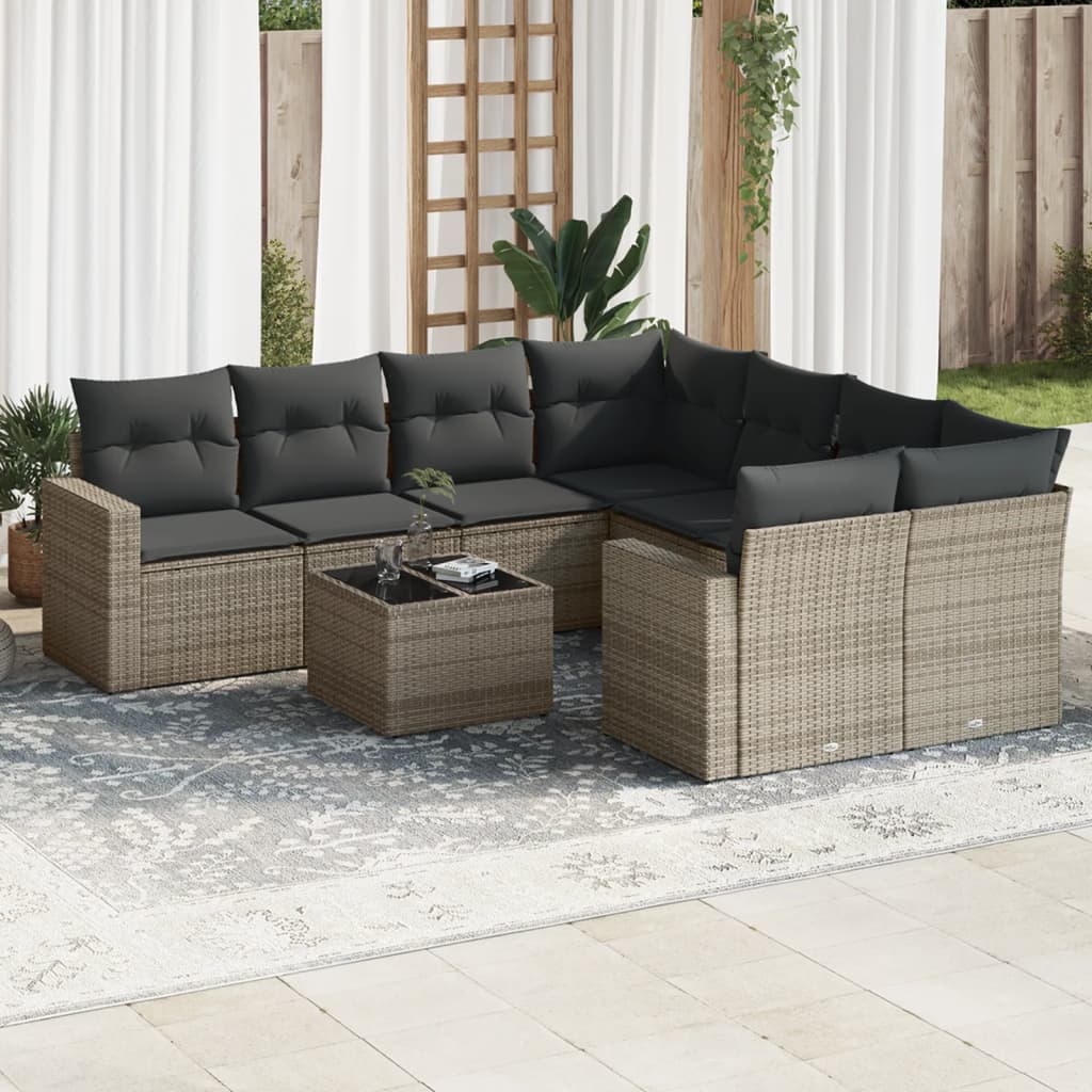 9-delige Loungeset met kussens poly rattan