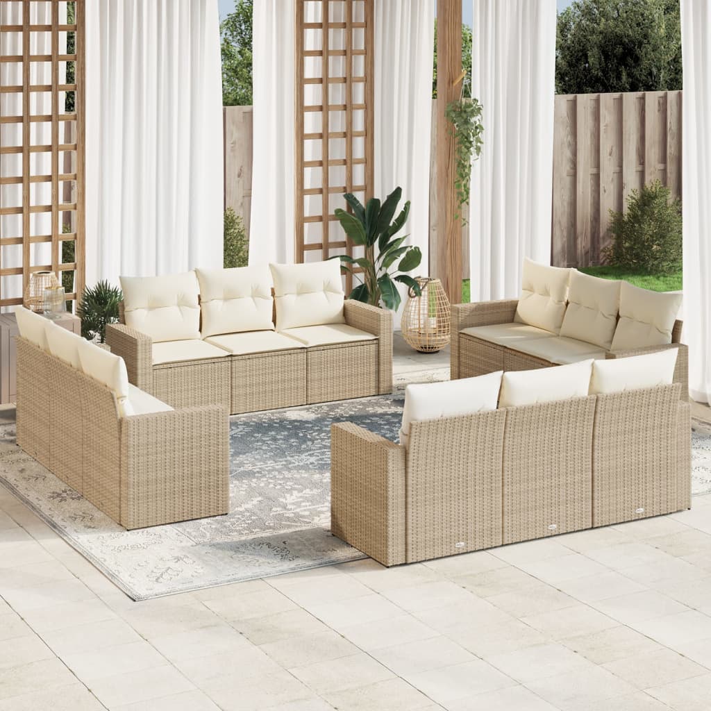 13-delige Loungeset met kussens poly rattan lichtgrijs