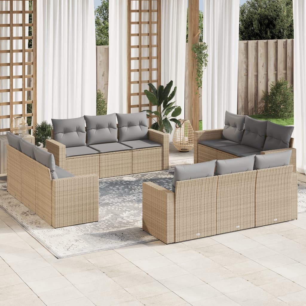 13-delige Loungeset met kussens poly rattan