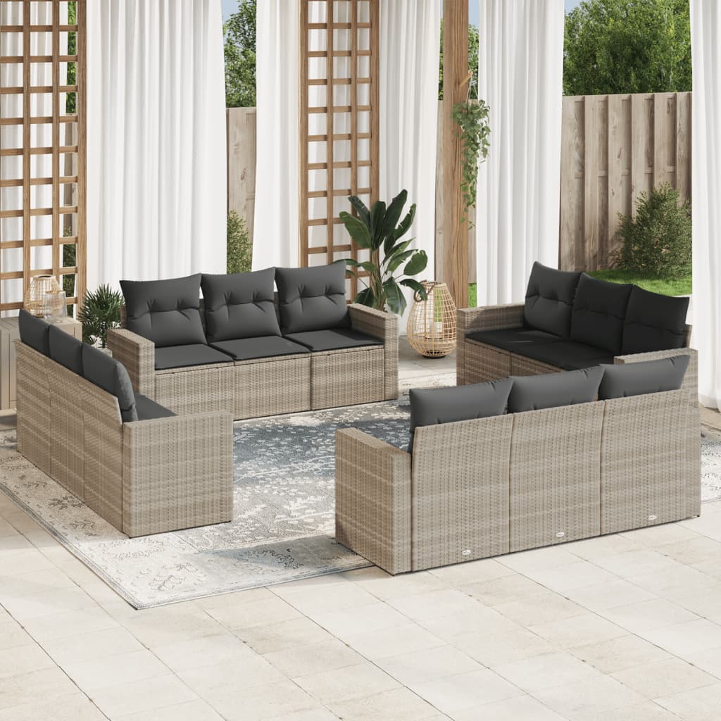 13-delige Loungeset met kussens poly rattan lichtgrijs