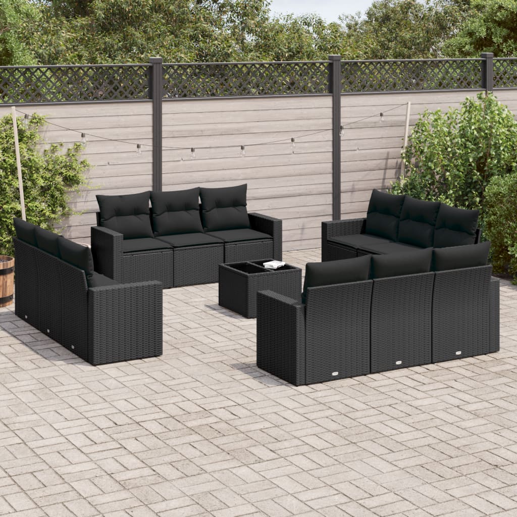 13-delige Loungeset met kussens poly rattan lichtgrijs