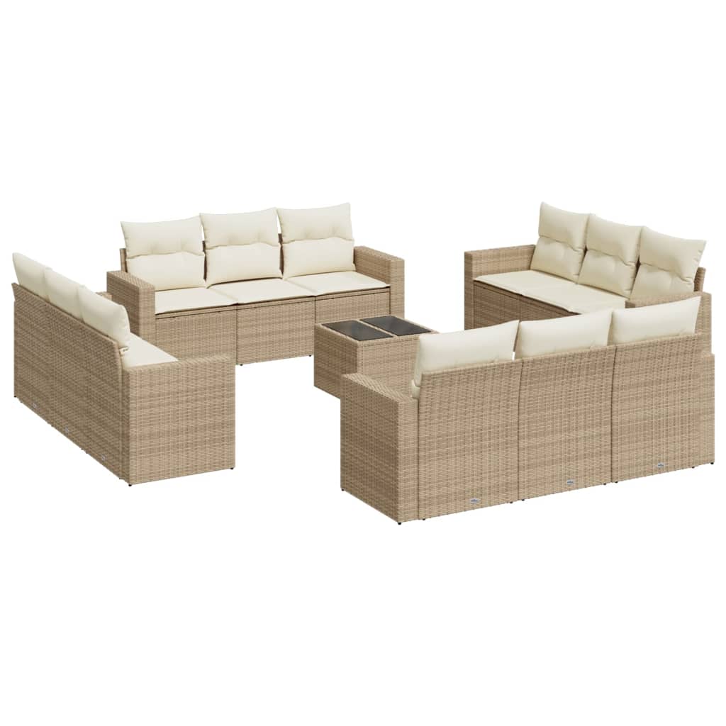 13-delige Loungeset met kussens poly rattan lichtgrijs