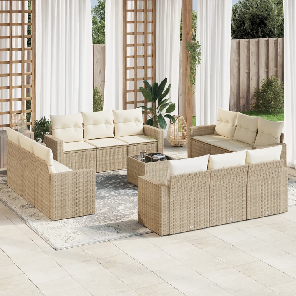 13-delige Loungeset met kussens poly rattan lichtgrijs