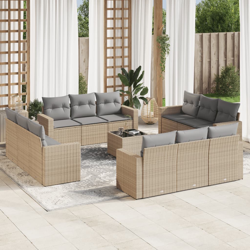 13-delige Loungeset met kussens poly rattan