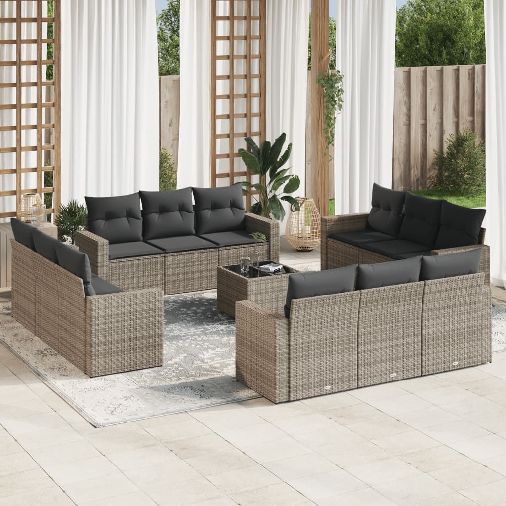 13-delige Loungeset met kussens poly rattan