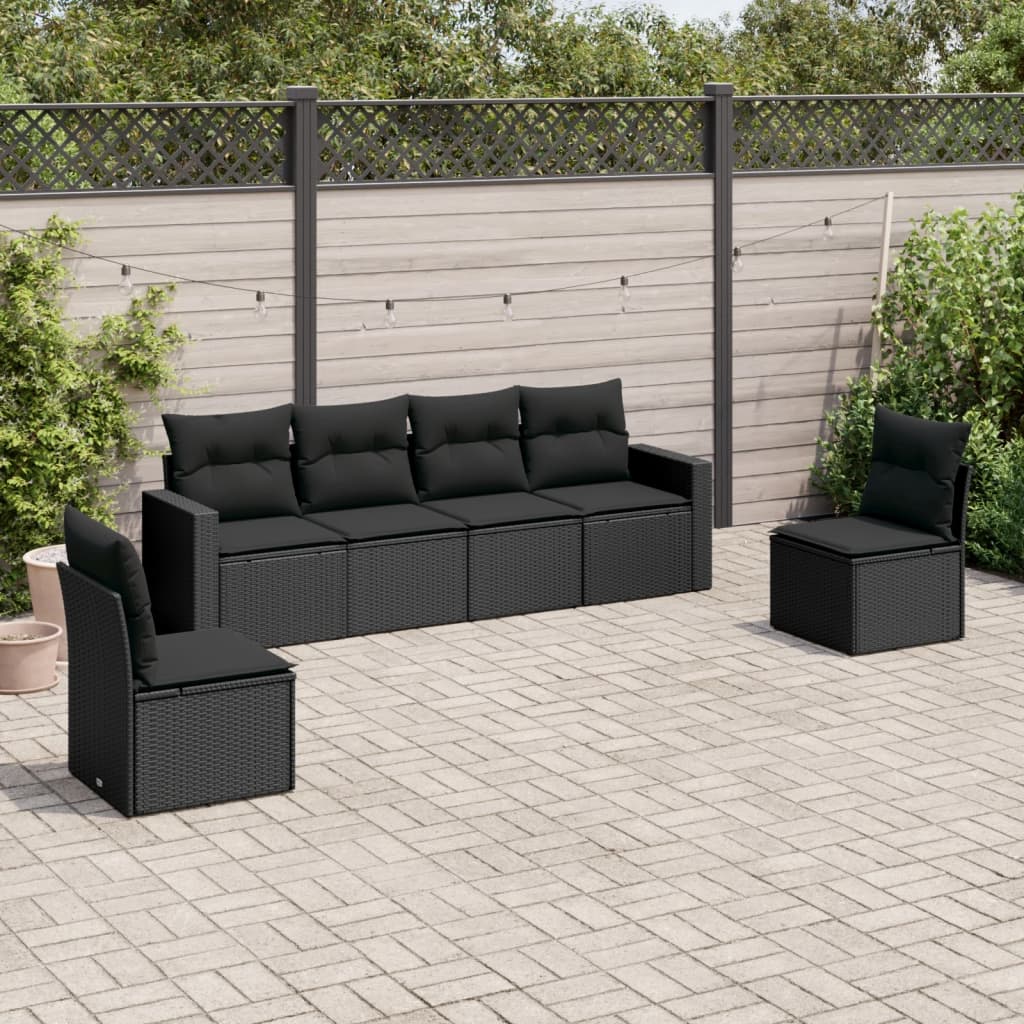 7-delige Loungeset met kussens poly rattan