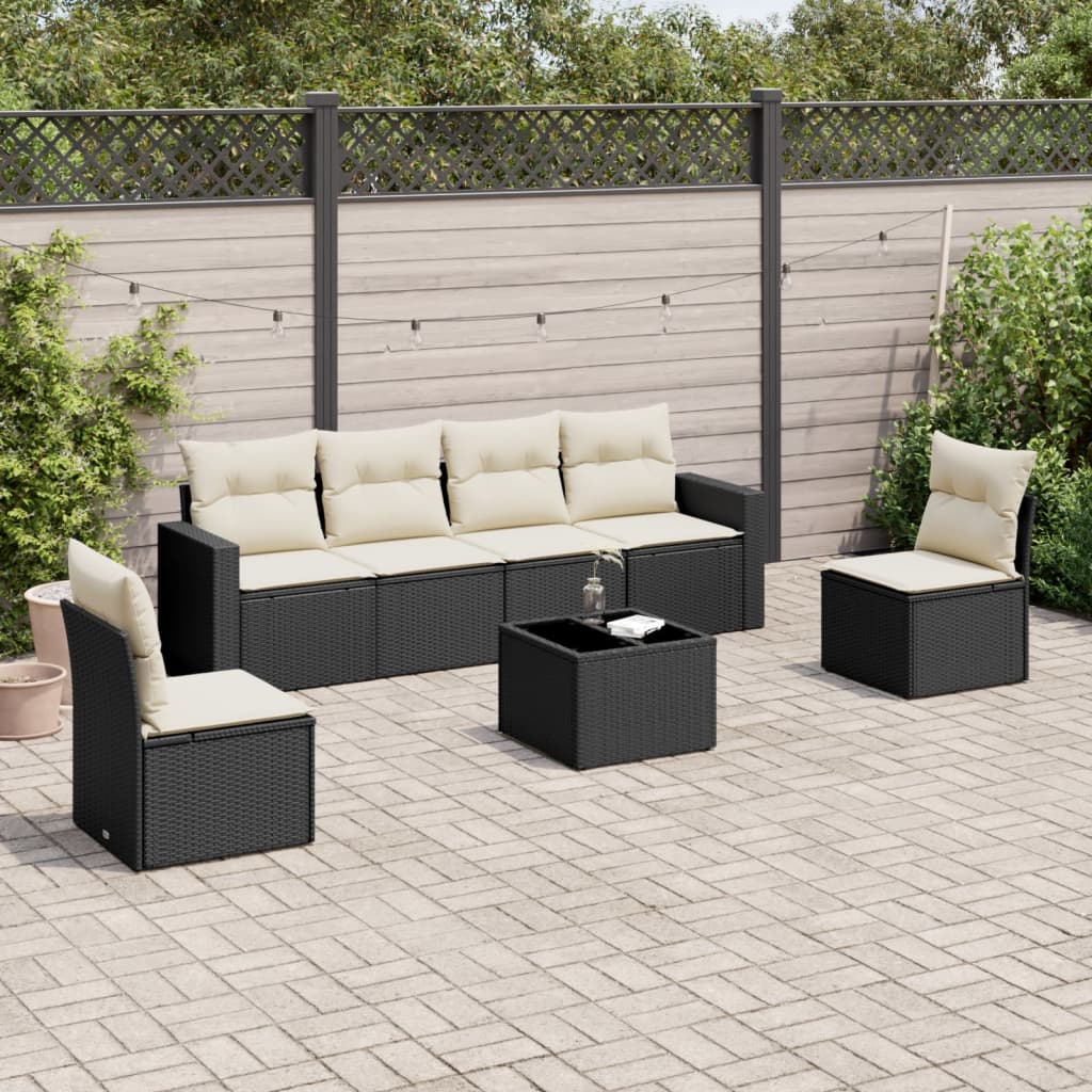 7-delige Loungeset met kussens poly rattan