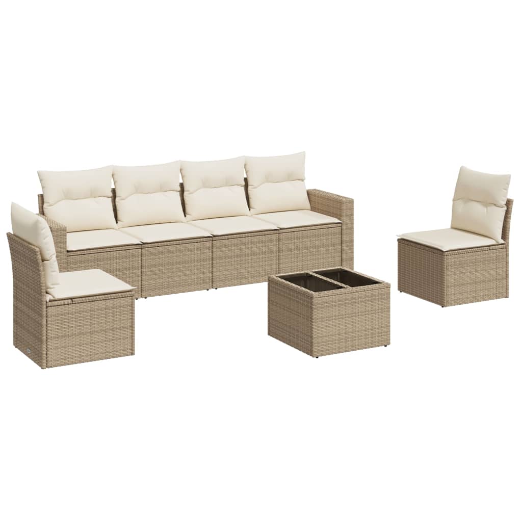 7-delige Loungeset met kussens poly rattan