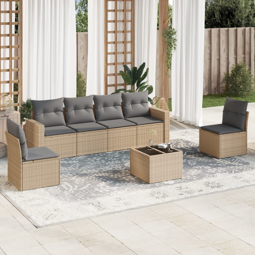 7-delige Loungeset met kussens poly rattan