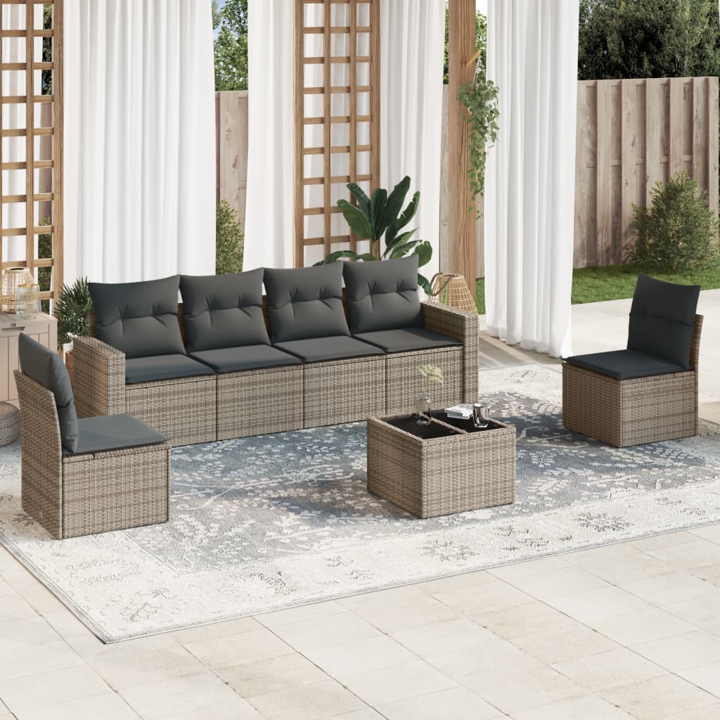 7-delige Loungeset met kussens poly rattan