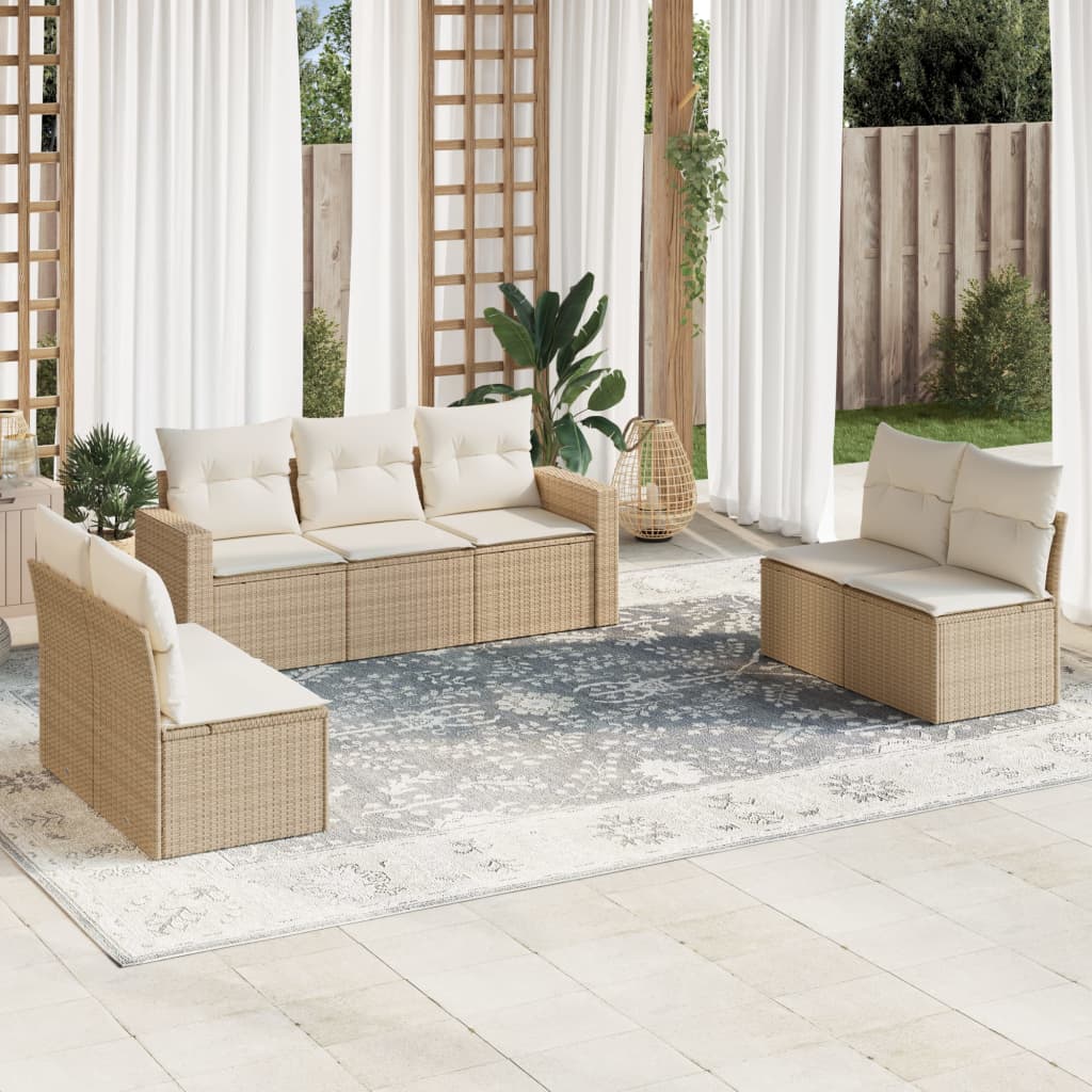 7-delige Loungeset met kussens poly rattan