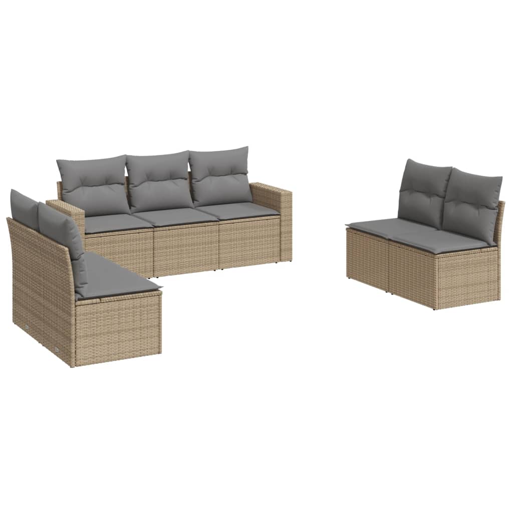 7-delige Loungeset met kussens poly rattan