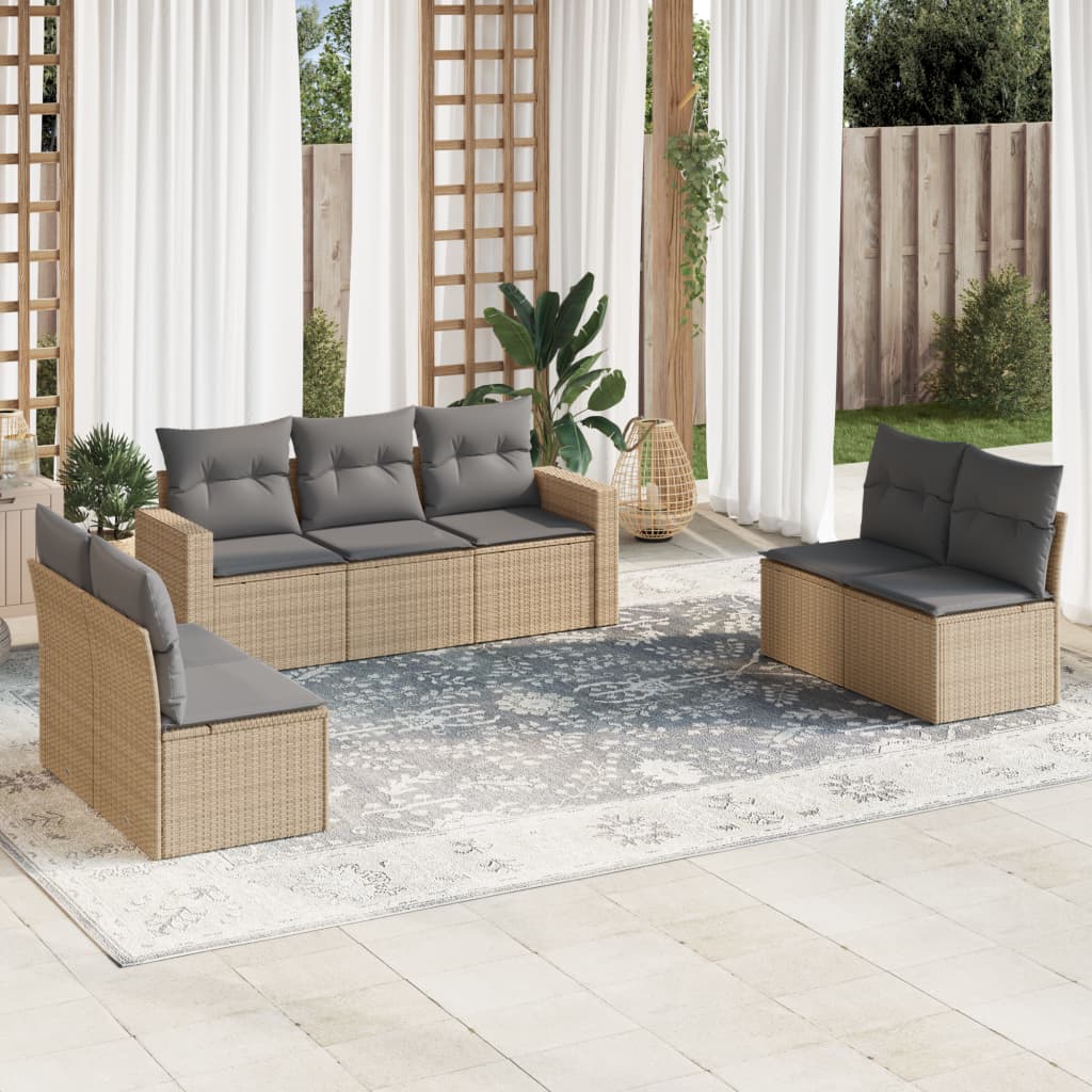 7-delige Loungeset met kussens poly rattan