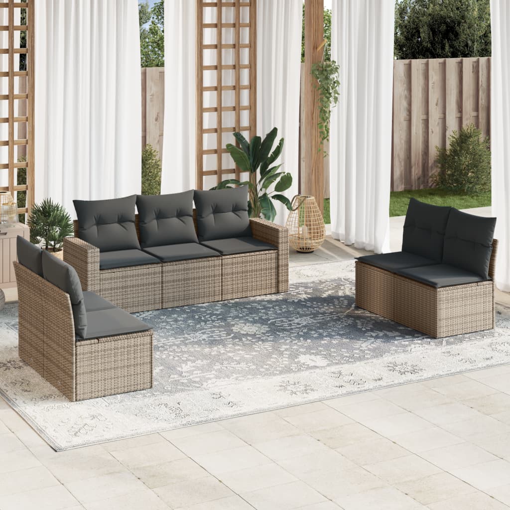 7-delige Loungeset met kussens poly rattan