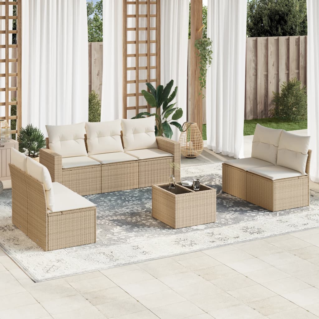 7-delige Loungeset met kussens poly rattan