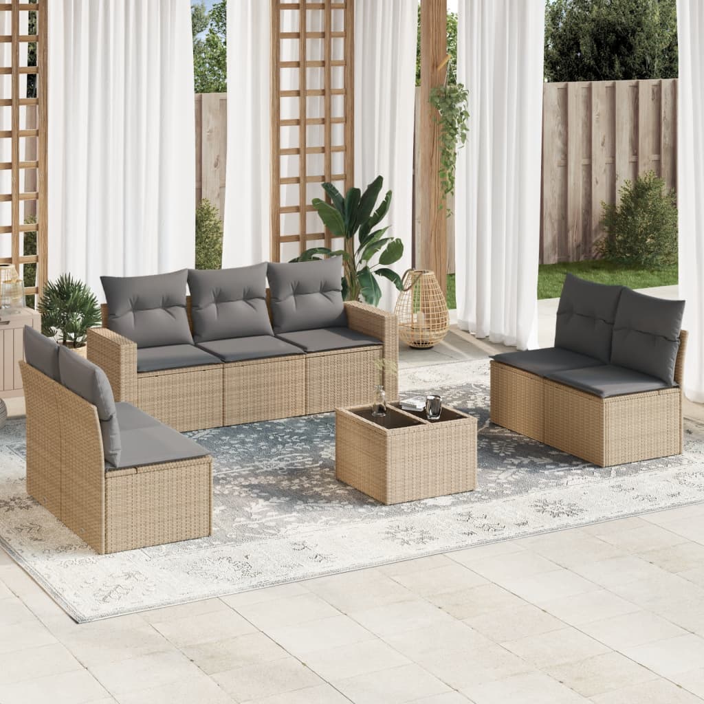 7-delige Loungeset met kussens poly rattan