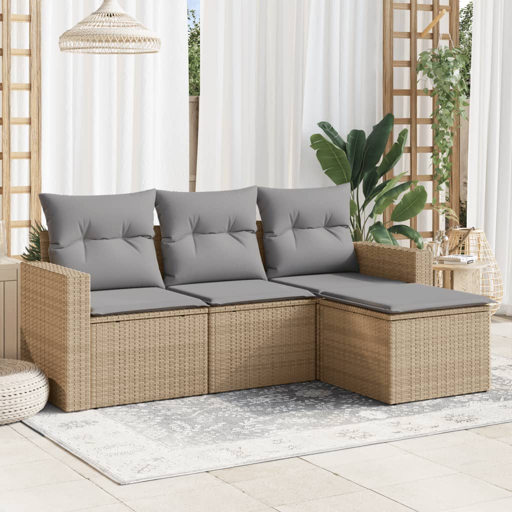 4-delige Loungeset met kussens poly rattan