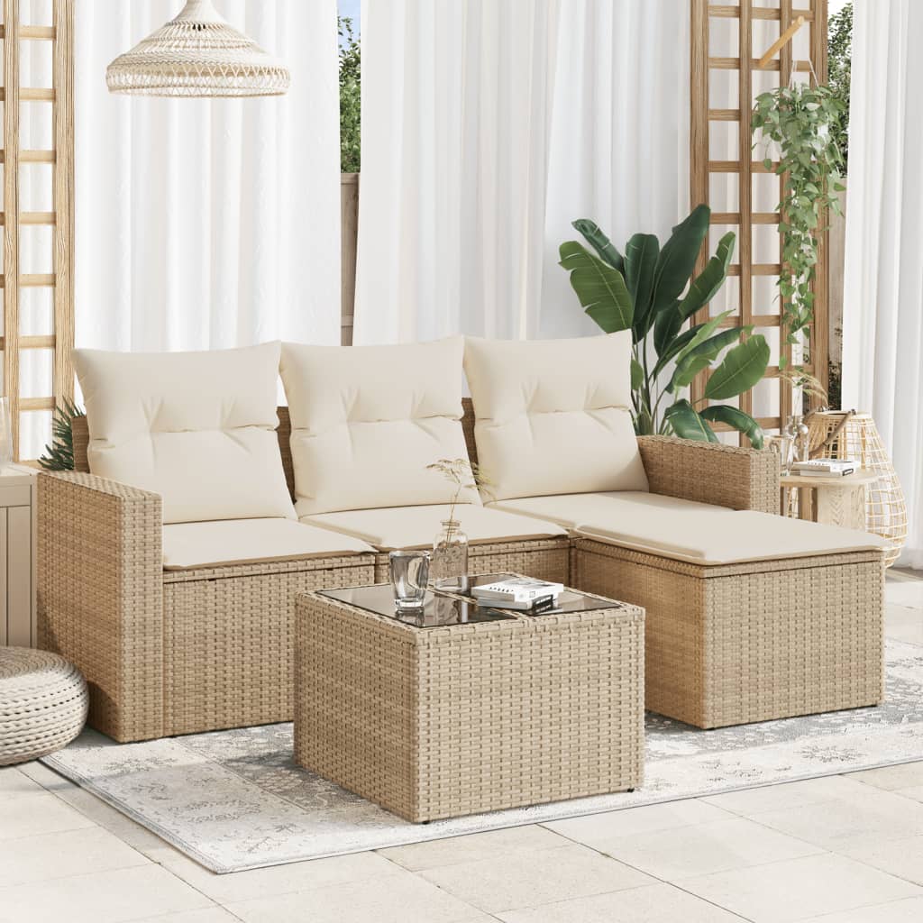 4-delige Loungeset met kussens poly rattan