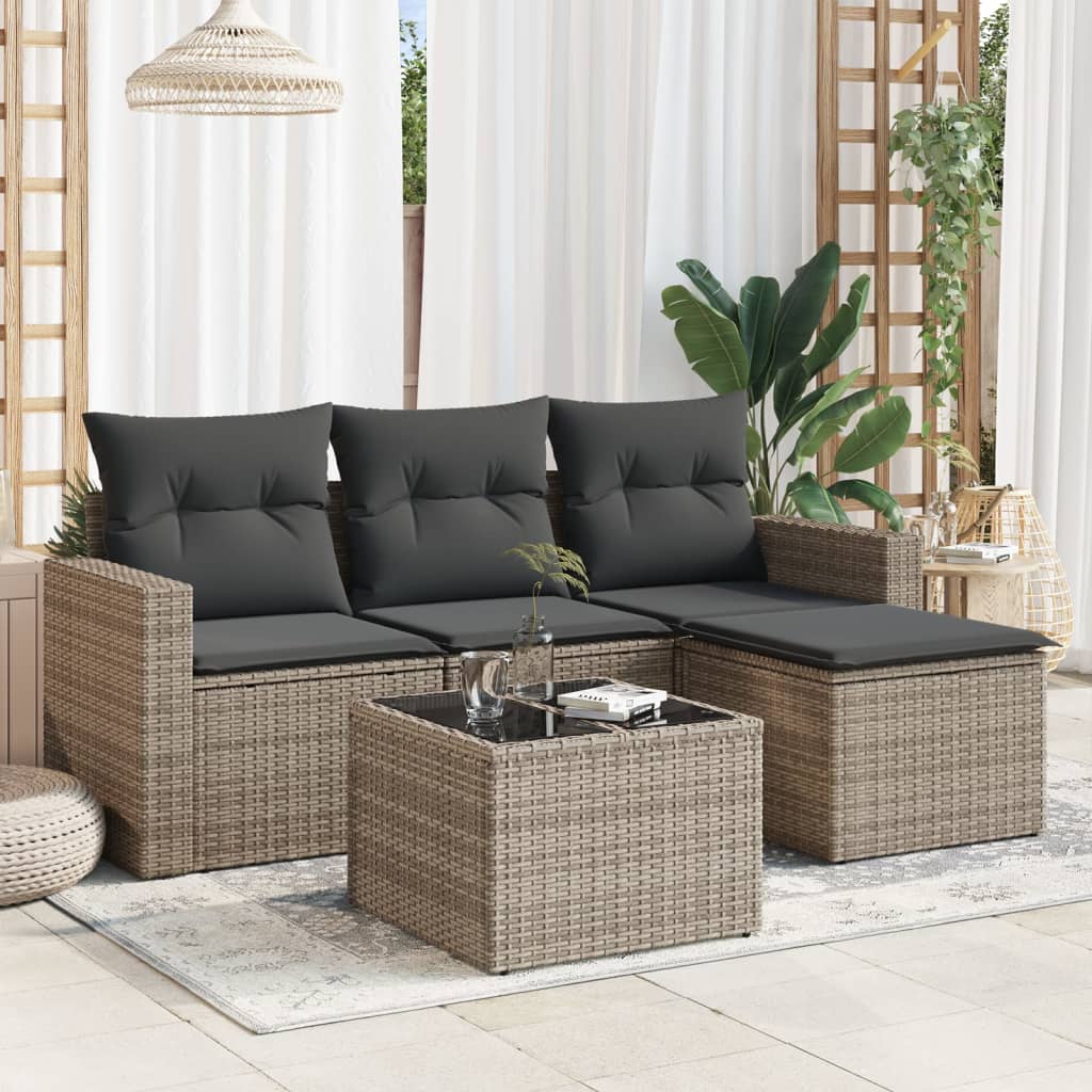 4-delige Loungeset met kussens poly rattan