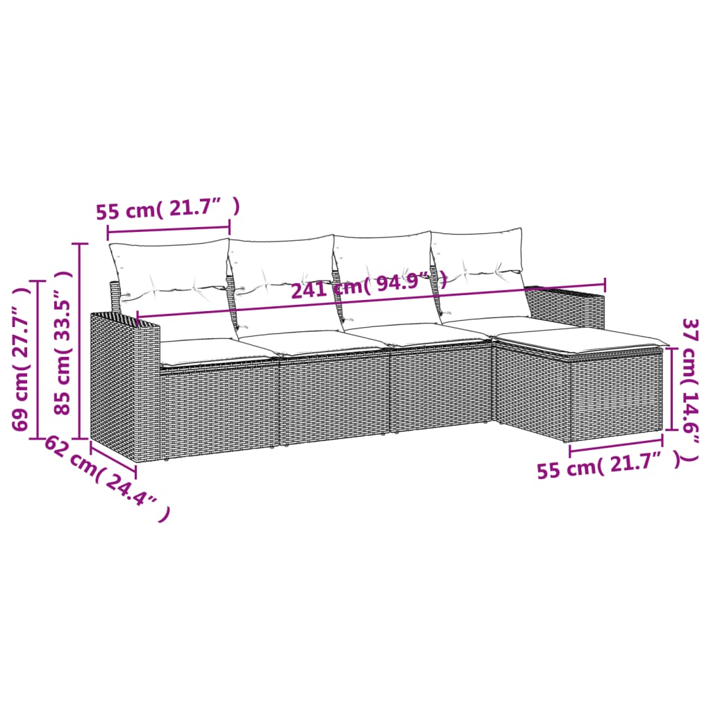 6-delige Loungeset met kussens poly rattan