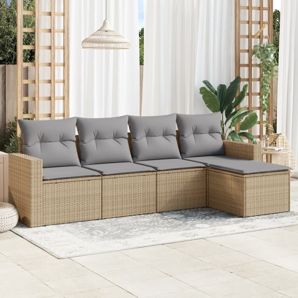 6-delige Loungeset met kussens poly rattan