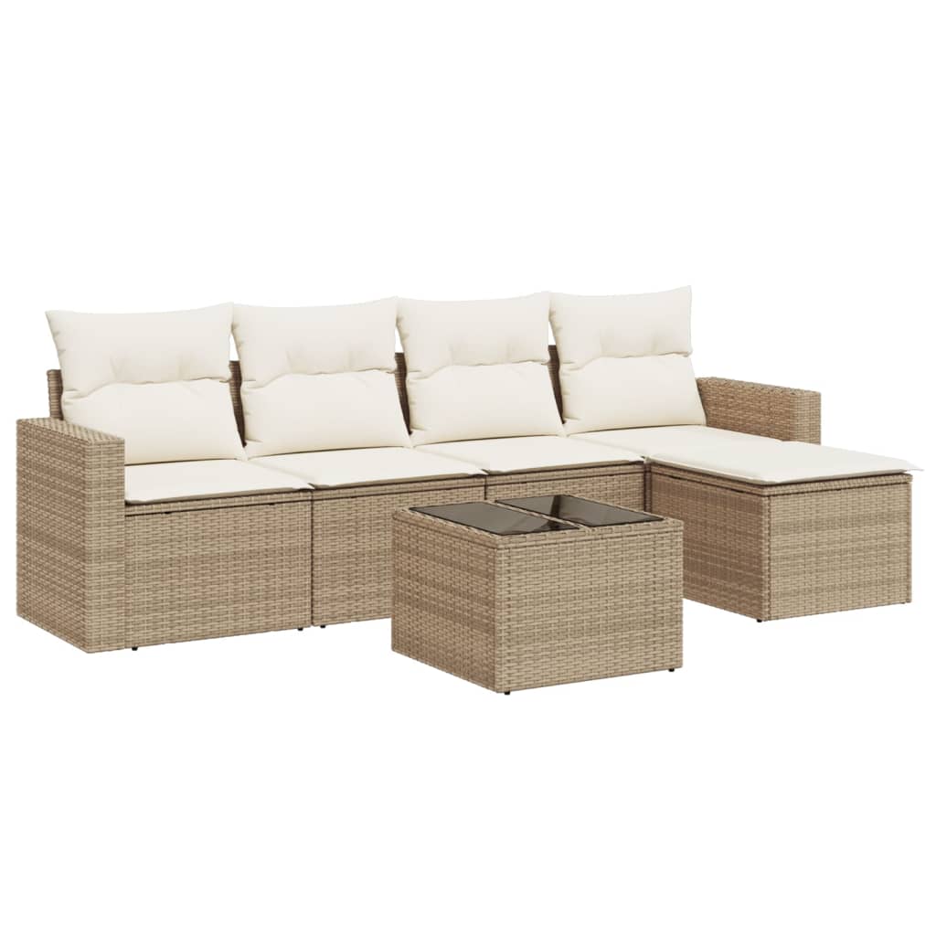 6-delige Loungeset met kussens poly rattan