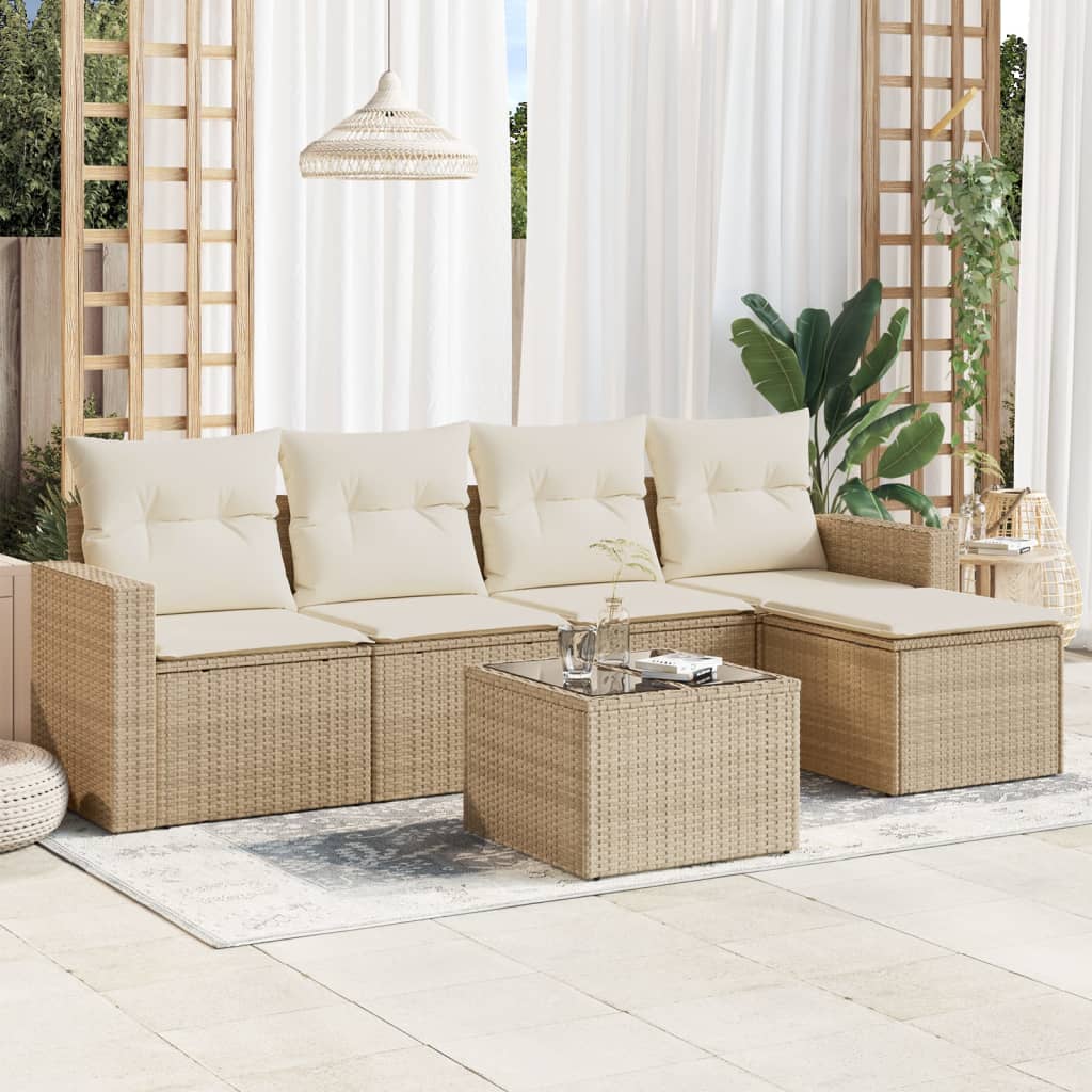 6-delige Loungeset met kussens poly rattan